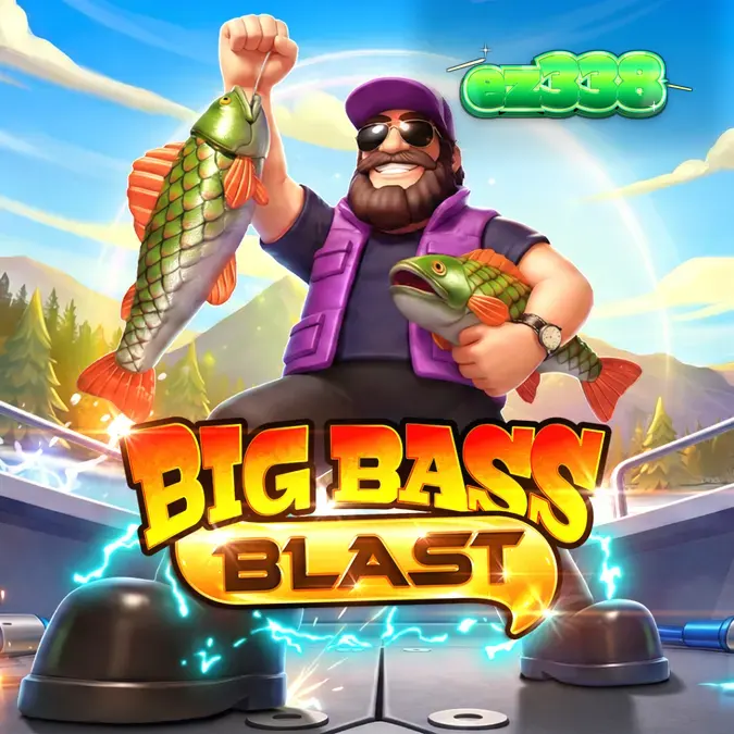 Tampilan visual slot Big Bass Blast dengan tema memancing elektrik